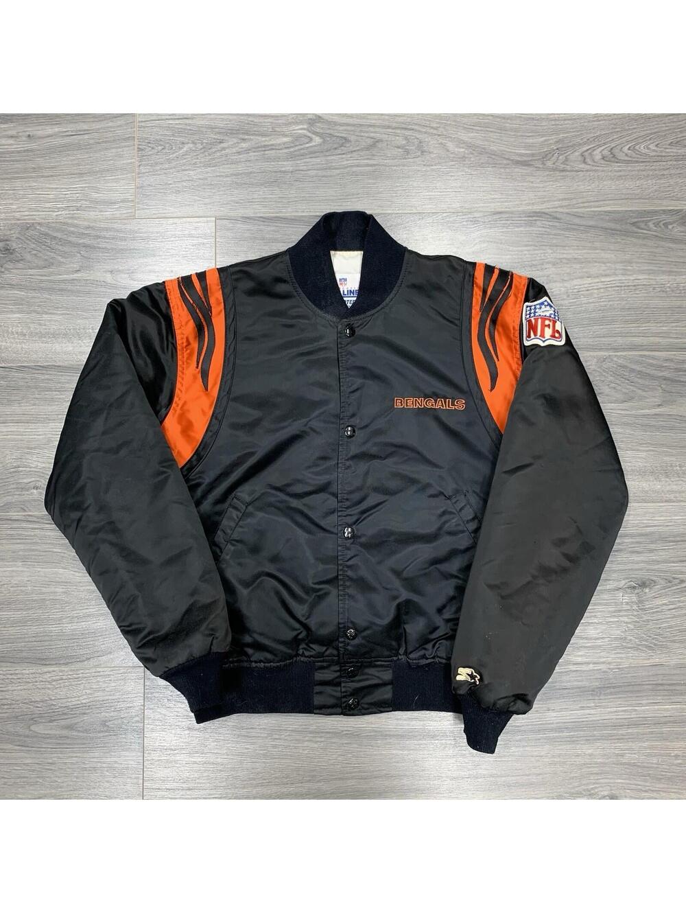 Vintage 80S Starter Cincinnati Bengals Satin Jacket MEDIUM NFL RARE MENS BLACK